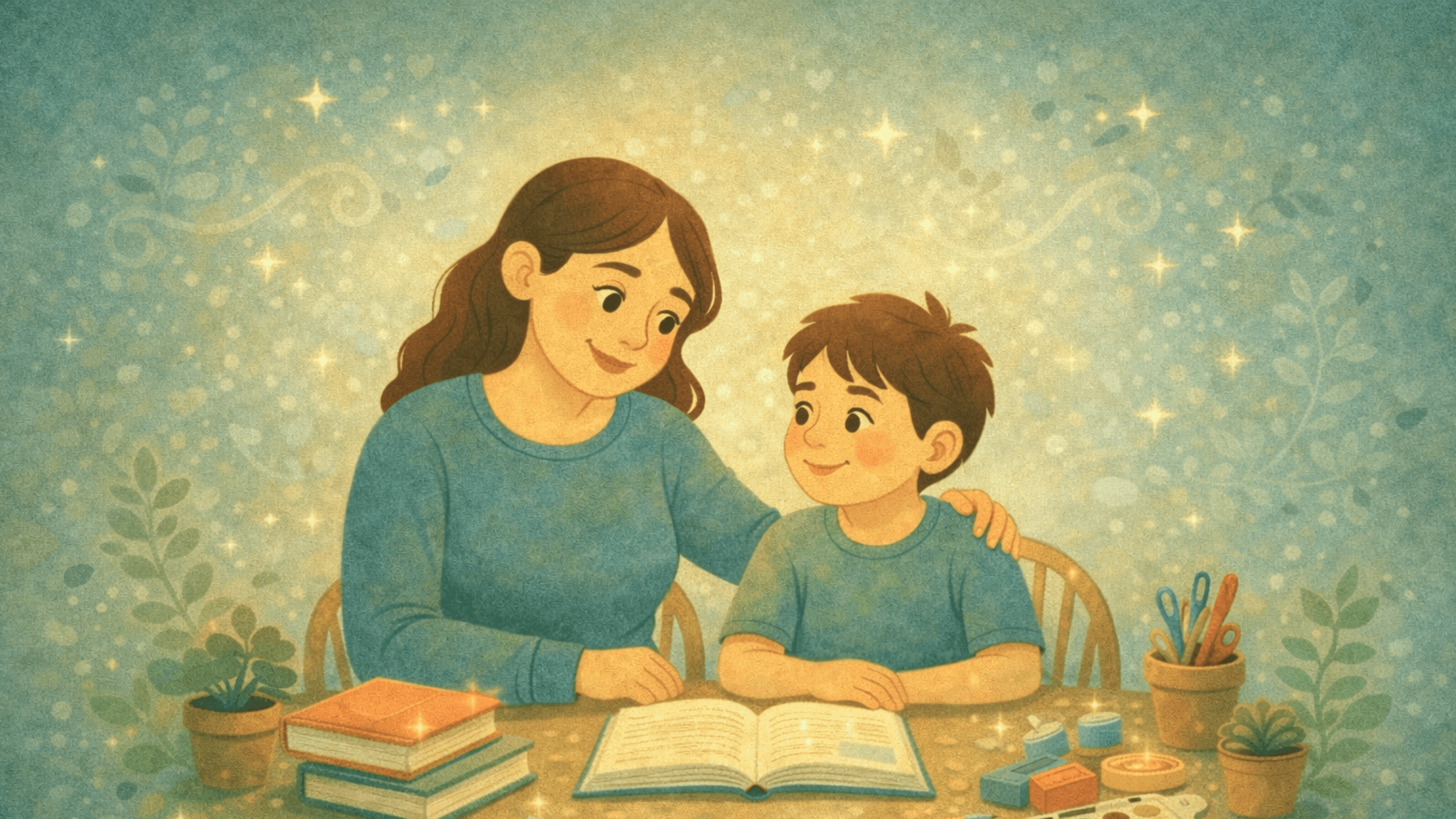 Warm scene of a family enjoying homeschool together